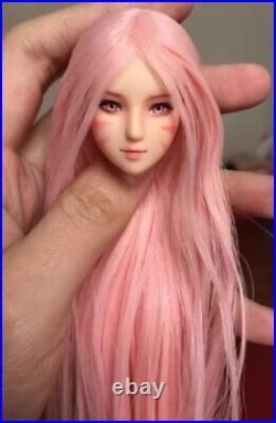 1/6 Female Beauty Girl Pink Hair Makeup Head Sculpt Fit 12'' PH UD LD Figure
