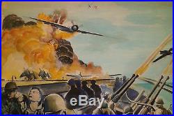 1 Work Boat 2 WW2 Aircraft Carrier Combat WithC Painting-1970s-I. L. Winarsky