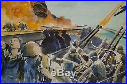 1 Work Boat 2 WW2 Aircraft Carrier Combat WithC Painting-1970s-I. L. Winarsky