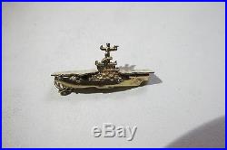 14k Gold Vintage Aircraft Carrier Navy Ship Charm Pendant Yellow Gold Naval