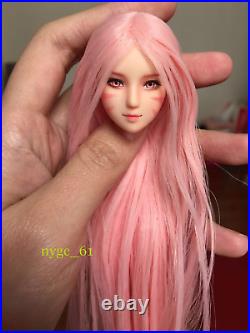 16 Beauty Girl Pink Hair Makeup Head Sculpt Fit 12''Female PH UD LD Figure Doll