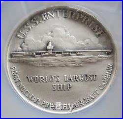 1960 SILVER U. S. S. ENTERPRISE AIRCRAFT CARRIER COMMEMORATIVE NGC MINT STATE 69