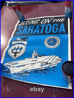 2 Original Navy Poster USS Saratoga Aircraft Carrier Philadelphia Shipyard CV 60