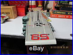 AIRCRAFT CARRIER USS FORRESTAL NAVY TIN BATTERY OPERATED N MINT IN BOX WORKS 50s