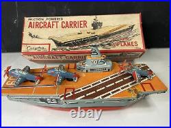 AIRCRAFT CARRIER With3 PLANES 8.75 JAPANESE TIN FRICTION BOAT CRAGSTAN WITH BOX