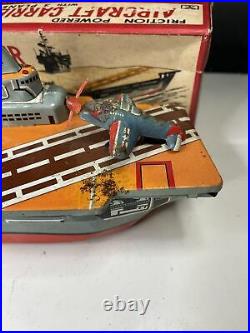 AIRCRAFT CARRIER With3 PLANES 8.75 JAPANESE TIN FRICTION BOAT CRAGSTAN WITH BOX