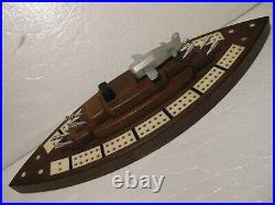 Battleship Aircraft Carrier Cribbage Board. 13 long Metal Wood bone Inlaid