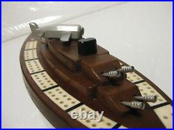 Battleship Aircraft Carrier Cribbage Board. 13 long Metal Wood bone Inlaid