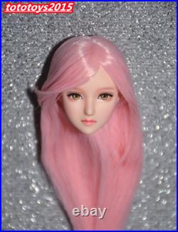 Customize 1/6 Beauty Girl Pink Long Hair Head Sculpt Fit 12'' /PH/HT/UD Body Toy