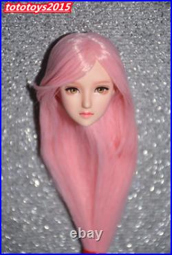 Customize 1/6 Beauty Girl Pink Long Hair Head Sculpt Fit 12'' /PH/HT/UD Body Toy