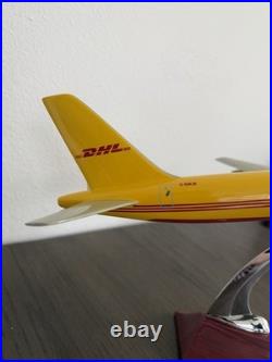 DHL Freight Carrier Aircraft Model Yellow Red Desk Display with Stand and Box