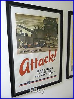 ENEMY SIGHTED ATTACK! US Navy WWII Poster Aircraft Carrier F4F Wildcat FALTER 42