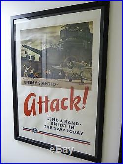 ENEMY SIGHTED ATTACK! US Navy WWII Poster Aircraft Carrier F4F Wildcat FALTER 42