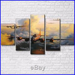 Flying Aircraft Carrier Vintage Jet Plane Aviation 5 Panel Canvas Print Wall Art