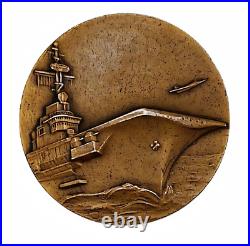 France Francs Bronze Medal 1957 Nd Aircraft Carrier Clemenceau Inauguration