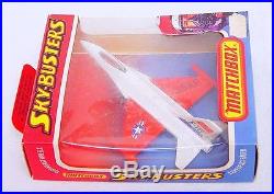 Matchbox SKYBUSTERS LEAR JET F-16 SPACE SHUTTLE + AIRCRAFT CARRIER Case MIB`76