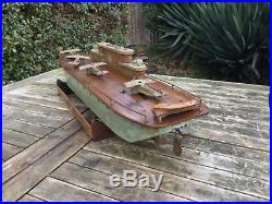 Model boat. Aircraft carrier, early 20th century c1928, working clockwork motors