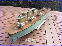 Model boat. Pre war aircraft carrier built late 1920s. Working clockwork motors