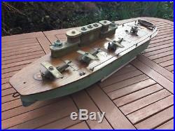 Model boat. Pre war aircraft carrier built late 1920s. Working clockwork motors