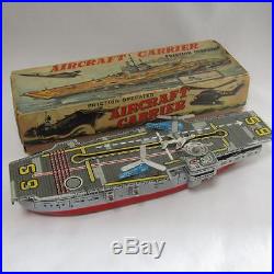 Nomura Toy Aircraft Carrier Friction Tin Toy Figure Vintage withBox Made in Japan