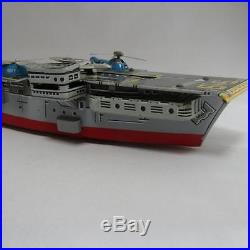 Nomura Toy Aircraft Carrier Friction Tin Toy Figure Vintage withBox Made in Japan