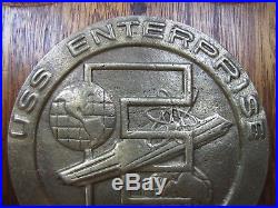 Old USS ENTERPRISE CVAN 65 Navy Aircraft Carrier Brass Emblem Wooden Plaque