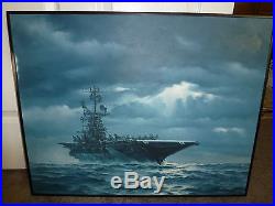 Original Oil on Canvas USS Intrepid Aircraft Carrier US Naval Air Operations