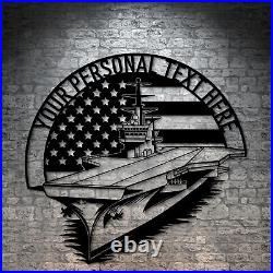 Personalized US Aircraft Carrier Metal Sign. Customizable Battleship Wall Decor