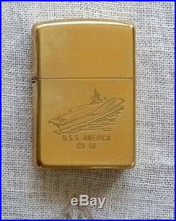 Polished Brass ZIPPO Lighter Engraved Both Sides America CV 66 Aircraft Carrier