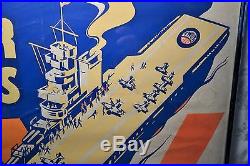 Rare Original Vintage WWII Poster Buy War Bonds Aircraft Carrier Textile Workers