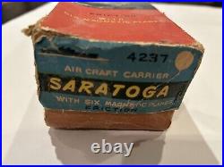 Rare Tin Toy SARATOGA # 60 US NAVY AIRCRAFT CARRIER Friction JAPAN ORIGINAL BOX