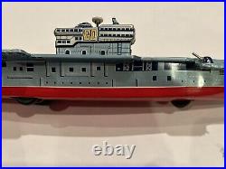 Rare Tin Toy SARATOGA # 60 US NAVY AIRCRAFT CARRIER Friction JAPAN ORIGINAL BOX