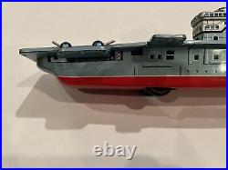 Rare Tin Toy SARATOGA # 60 US NAVY AIRCRAFT CARRIER Friction JAPAN ORIGINAL BOX