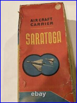 Rare Tin Toy SARATOGA # 60 US NAVY AIRCRAFT CARRIER Friction JAPAN ORIGINAL BOX