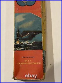 Rare Tin Toy SARATOGA # 60 US NAVY AIRCRAFT CARRIER Friction JAPAN ORIGINAL BOX