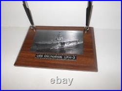 Rare Uss Okinawa Us Lph-3 Naval Aircraft Carrier Engraved Desk Pen Stamp Wwii