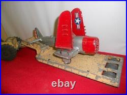 Rare hubley aircraft carrier with red and silver plane