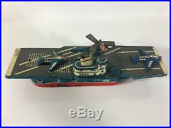 Tin Litho FRICTION AMERICAN Navy AIRCRAFT CARRIER made NS Japan