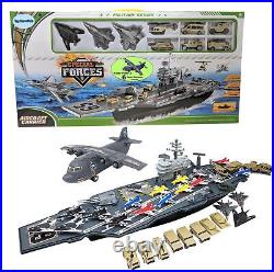 Toy Aircraft Carrier Army Men with Cargo Plane 18 Warplane Fighter Jets and 6