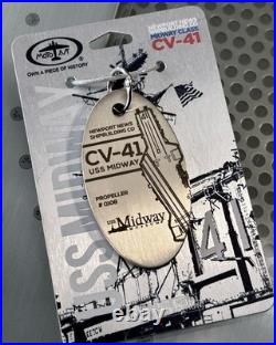 USN USS Midway CV-41 Aircraft Carrier Ship Bronze Propeller Plane Skin Bag Tag