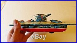 VINTAGE CRAGSTAN WWII ERA NAVY AIRCRAFT CARRIER TIN FRICTION TOY NS Japan