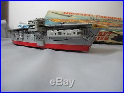 Vintage Aircraft Carrier Friction Operated Land Toy by Showa Made in Japan