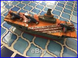 Vintage Aircraft Carrier USS Saratoga YanoMan friction tin toy Japan