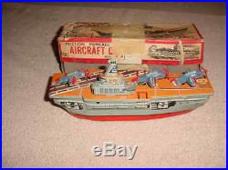 Vintage Cragstan AIRCRAFT CARRIER FRICTION TOY JAPAN MAKER IN BOX NAVY PLANES