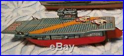 Vintage Cragstan Tin Aircraft Carrier With Siren Battery Powered Remote Control