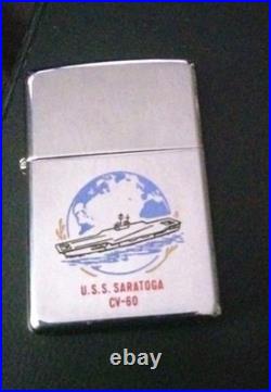 Vintage Metal Zippo, U. S. S. Saratoga CV-60, Aircraft Carrier Ship, Navy, Command