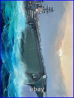 Vintage Original Oil Painting US Aircraft Carrier Oceanscape -Signed A. Stirone