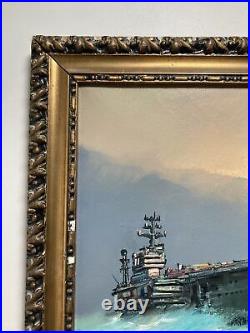 Vintage Original Oil Painting US Aircraft Carrier Oceanscape -Signed A. Stirone