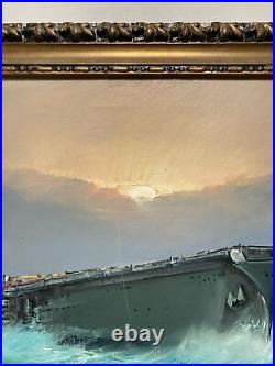 Vintage Original Oil Painting US Aircraft Carrier Oceanscape -Signed A. Stirone