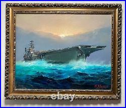 Vintage Original Oil Painting US Aircraft Carrier Oceanscape -Signed A. Stirone